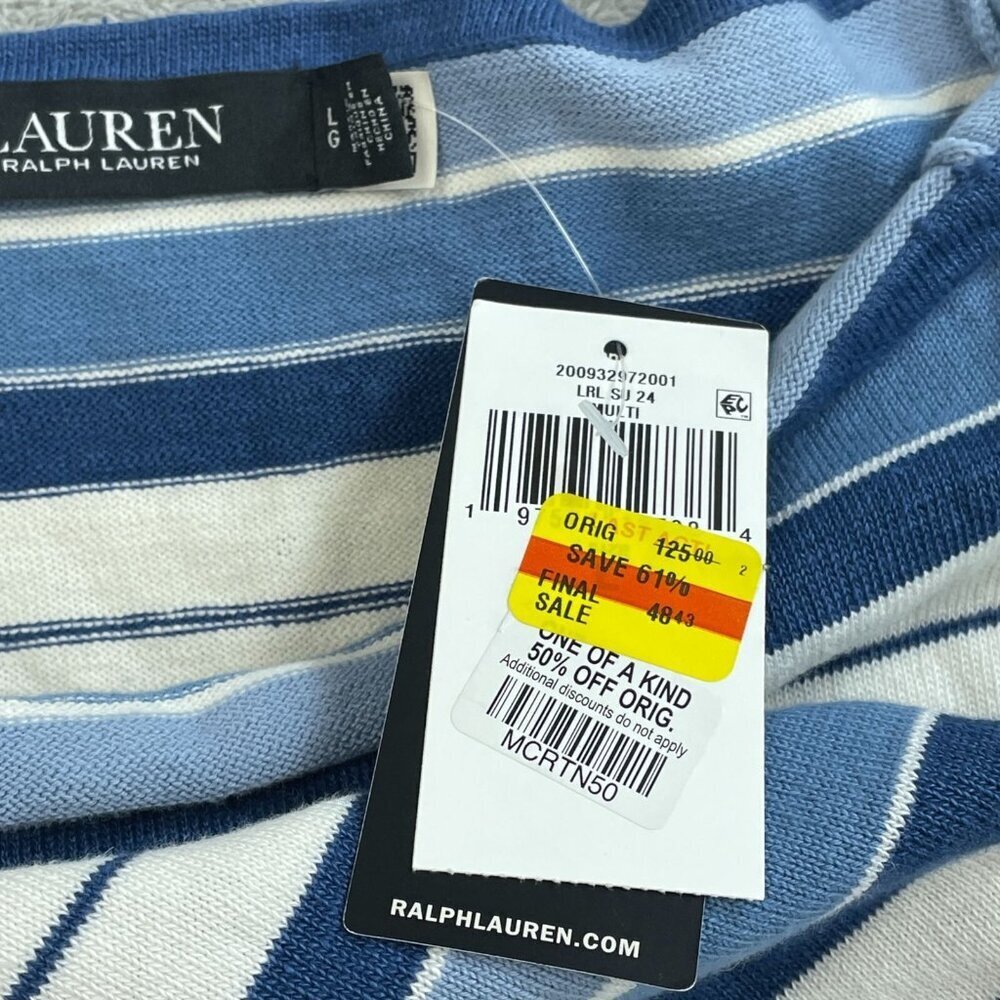 Lauren Ralph Lauren Womens Striped Knit Off-Shoulder Top Size L NWT 6091 - Picture 5 of 10